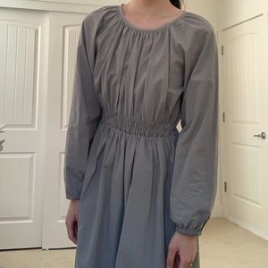 Poplin long dress, semi flared